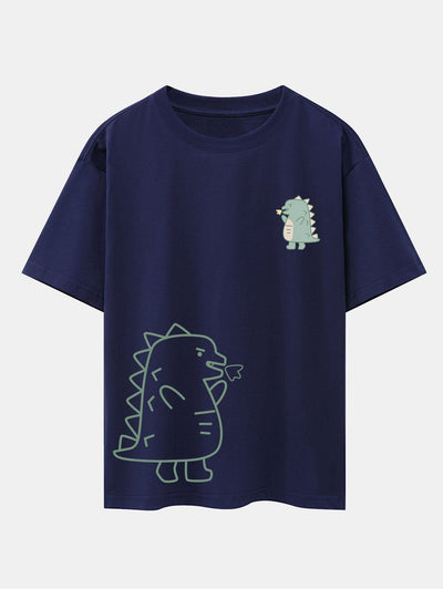 Fire-breathing Dinosaur Print Drop Shoulder Oversize T-Shirt