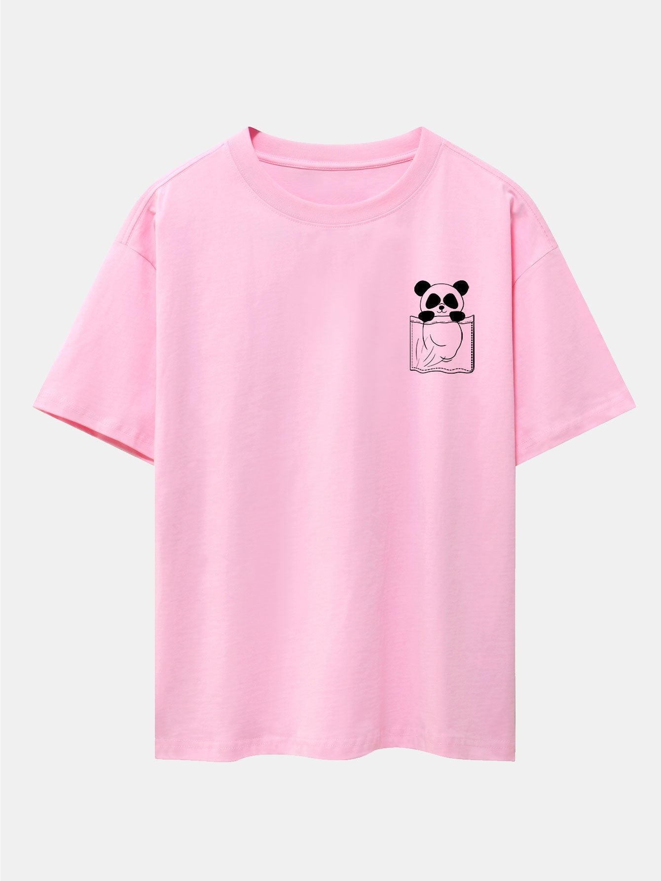 Pocket Panda Print Drop Shoulder Oversize T-Shirt