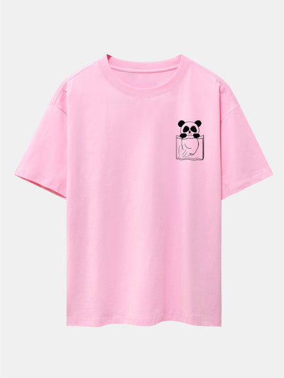 Pocket Panda Print Drop Shoulder Oversize T-Shirt