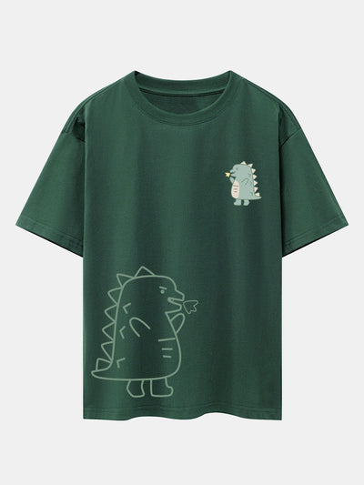 Fire-breathing Dinosaur Print Drop Shoulder Oversize T-Shirt