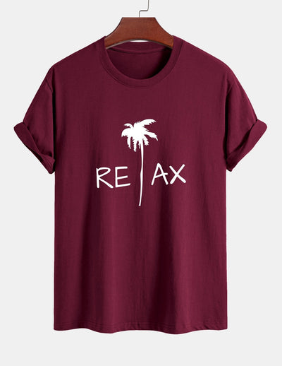 Regular Fit Relax Palm Tree Print Cotton T-Shirt
