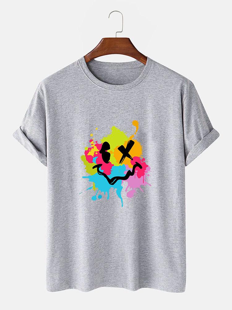 Colorful Mud Splatter Smiley Face Print T-Shirt