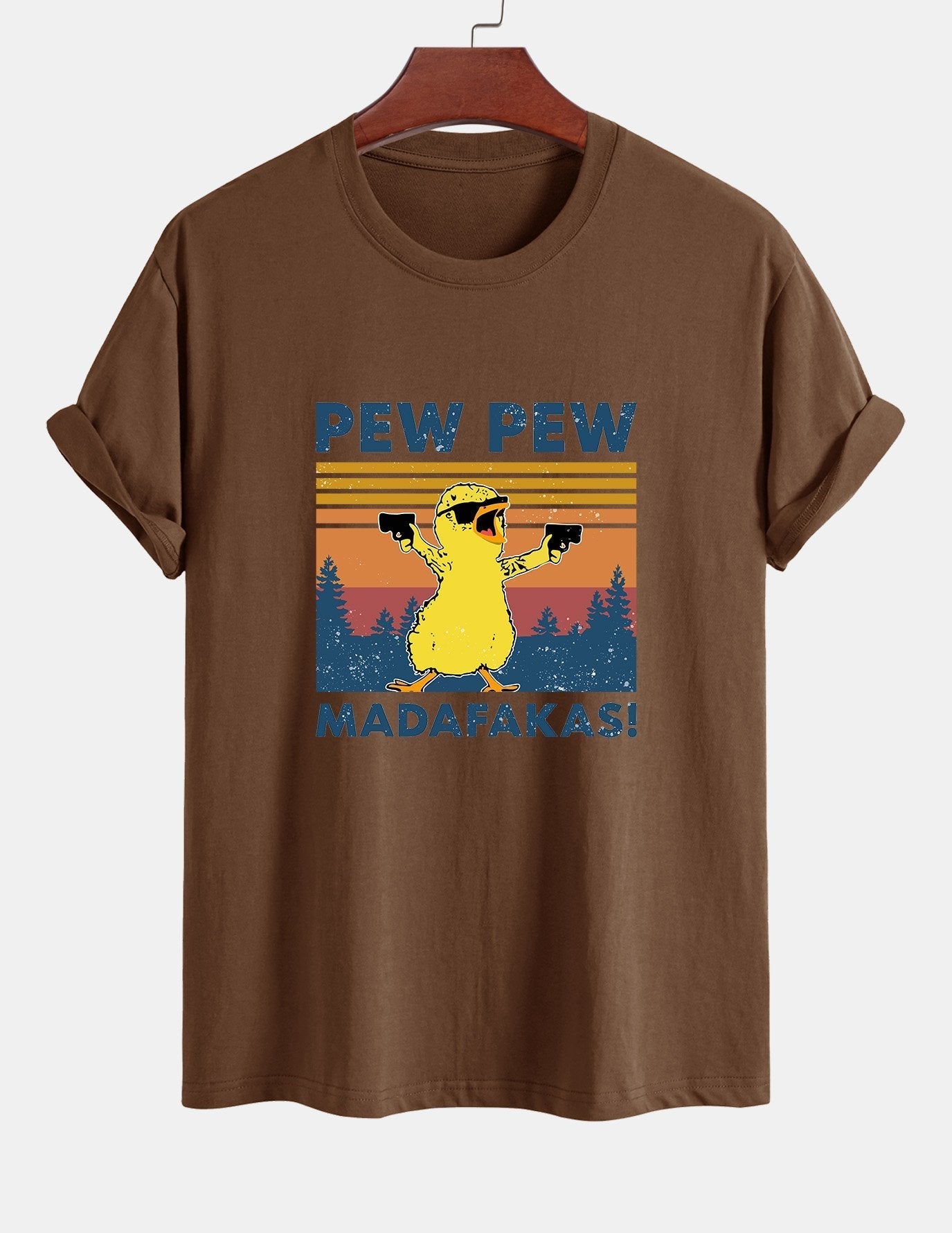 Regular Fit PEW PEW MADAFAKAS Duck Print Cotton T-Shirt