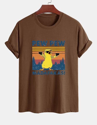 Regular Fit PEW PEW MADAFAKAS Duck Print Cotton T-Shirt