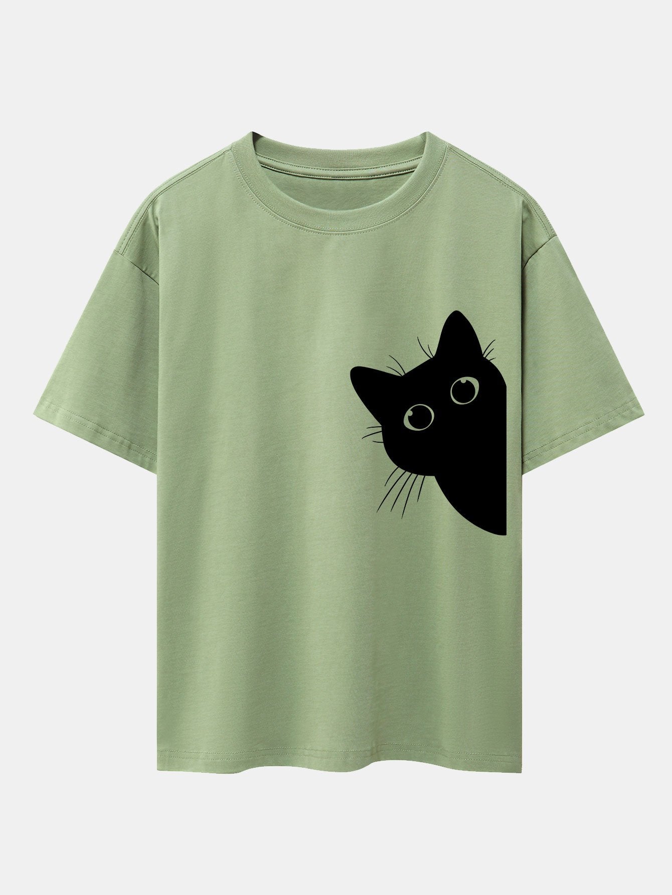Black Cat Print Drop Shoulder Oversize T-Shirt