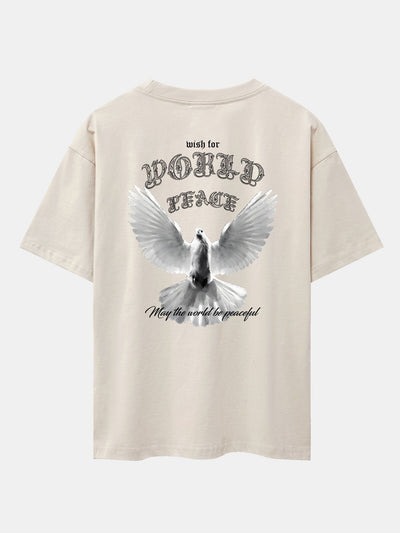 Dove Of Peace Back Print Drop Shoulder Oversize T-Shirt