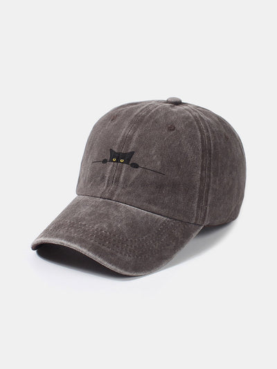 Black Cat Pattern Classic Retro Washed Distressed Cotton Baseball Cap
