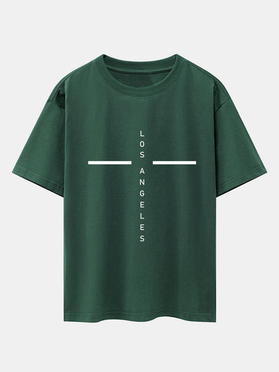 Stripe Los Angeles Print Drop Shoulder Oversize T-Shirt