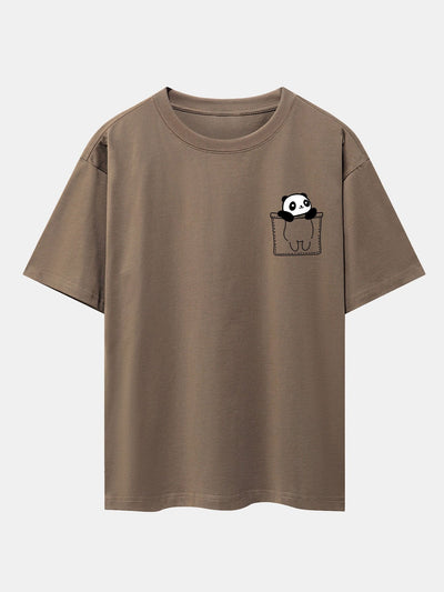 Pocket Panda Print Drop Shoulder Oversize T-Shirt