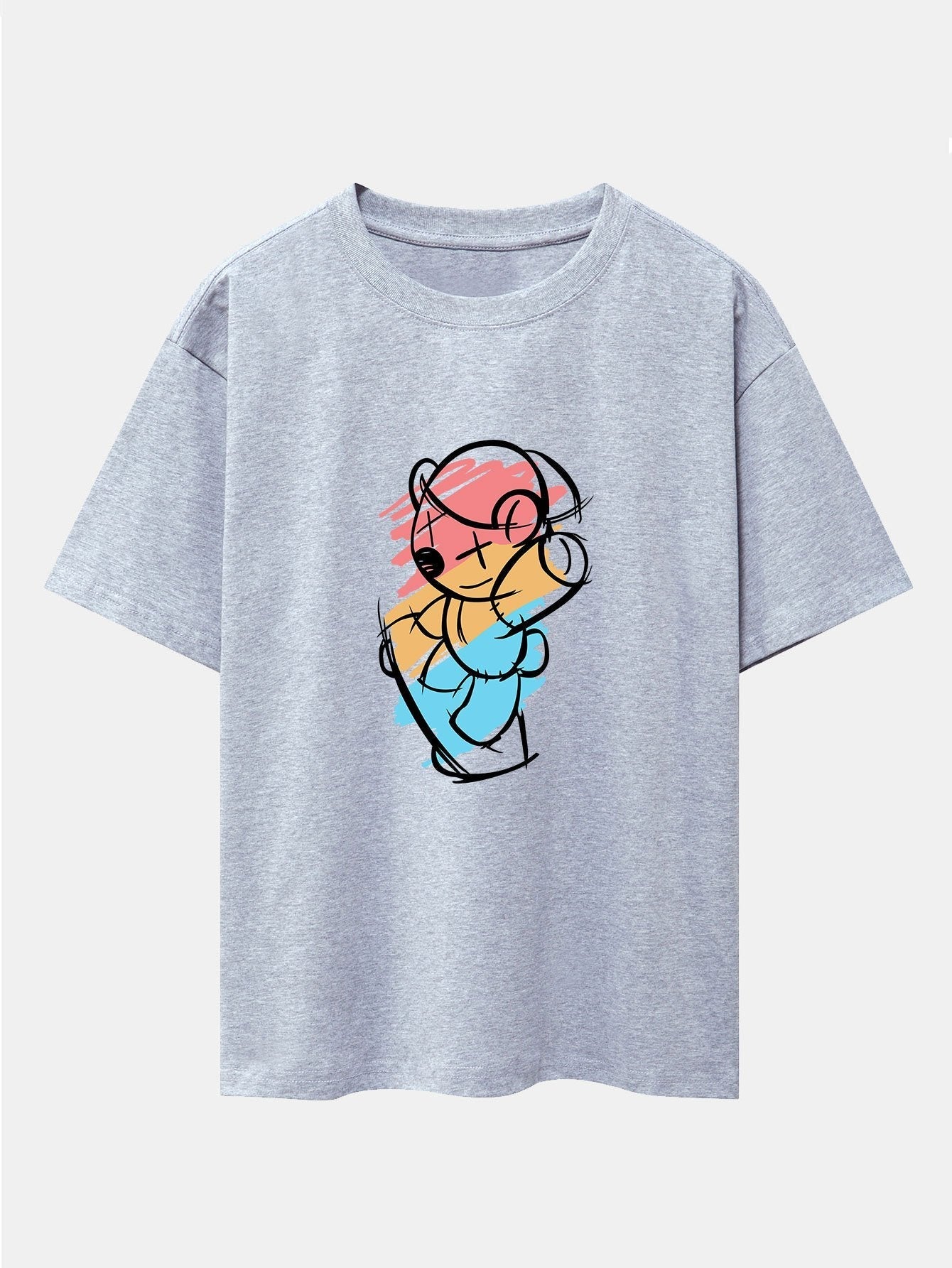 Graffiti Skateboard Bear Print Drop Shoulder Oversize T-Shirt