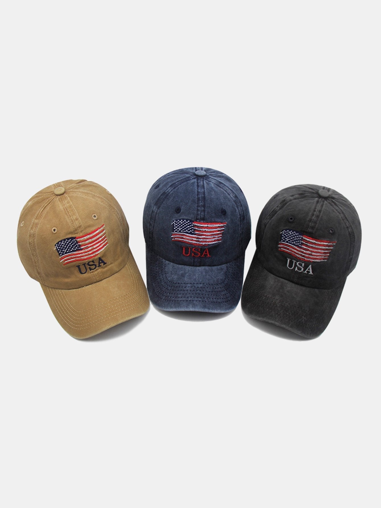 USA Flag Embroidery Washed Distressed Cotton Baseball Cap