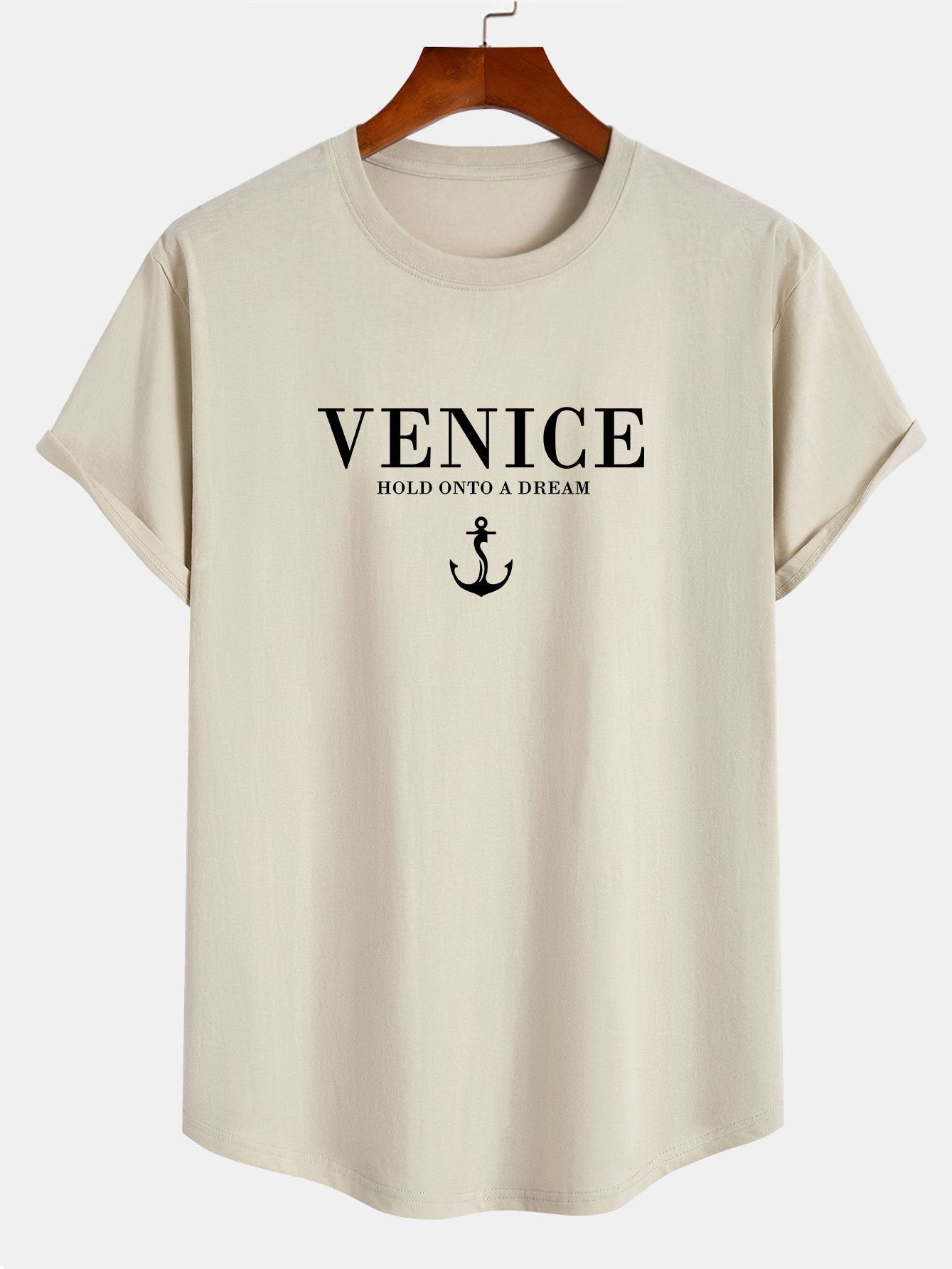 Venice Anchor Print Cotton Arc Hem T-Shirt