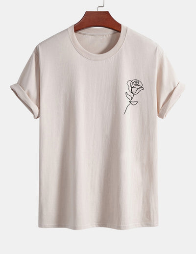 Regular Fit Simple Rose Print Cotton T-Shirt