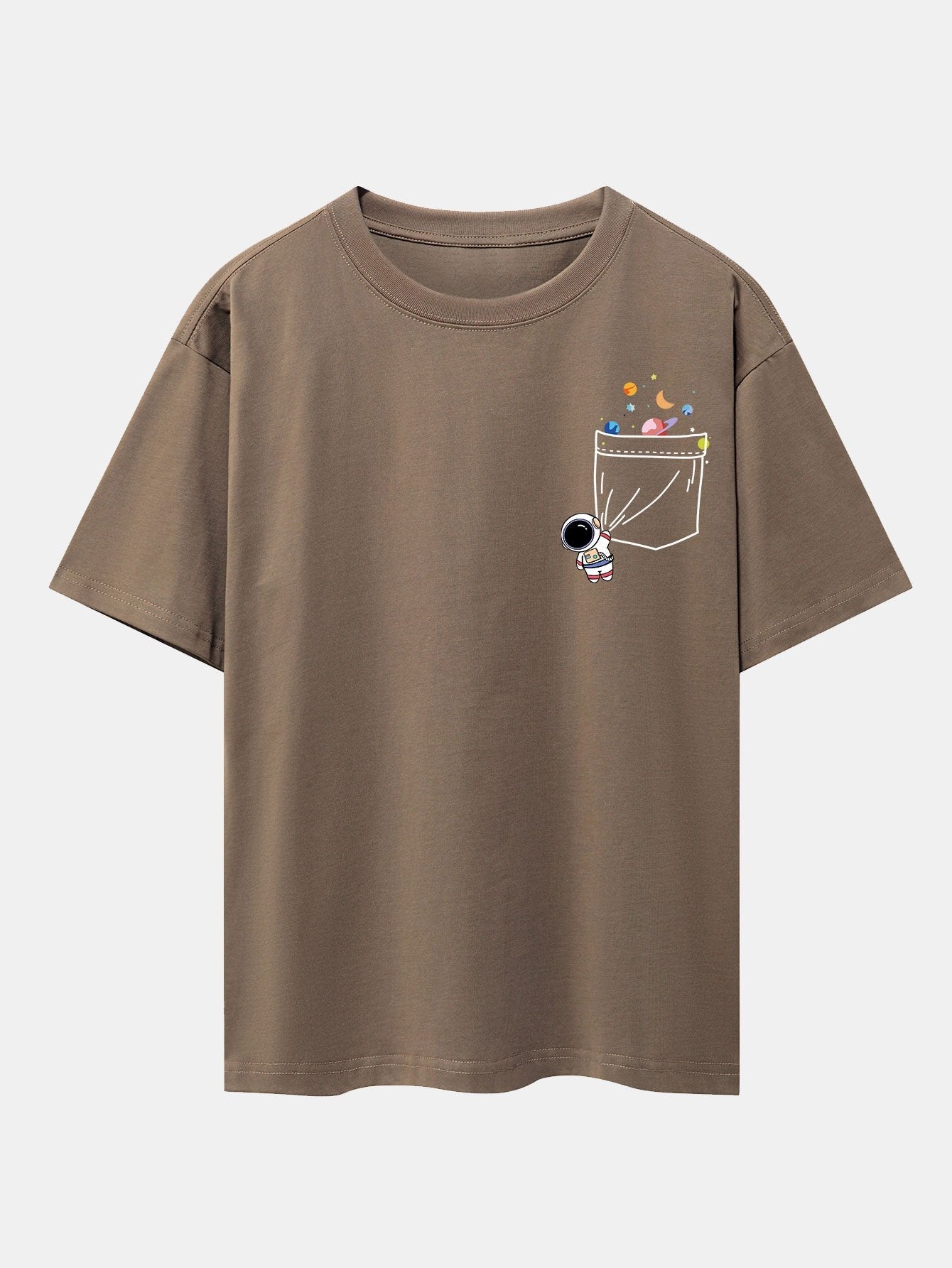 Pocket Planet Astronaut Print Drop Shoulder Oversize T-Shirt