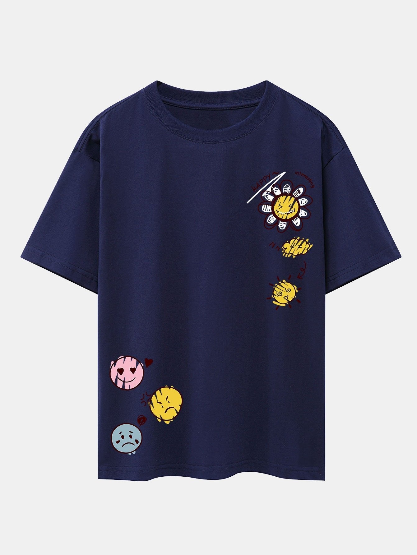 Sun And Flowers Print Drop Shoulder Oversize T-Shirt