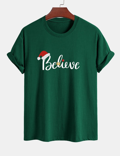 Regular Fit Christmas Believe Print Cotton T-Shirt