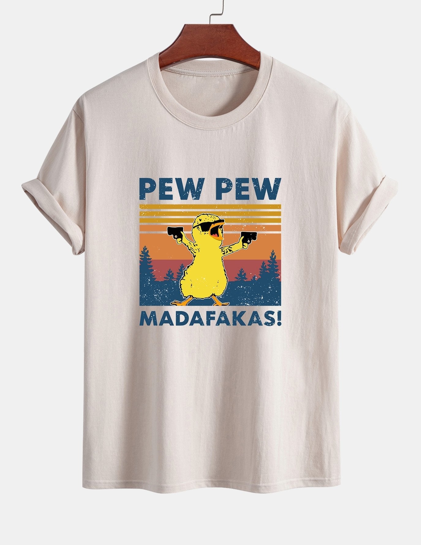 Regular Fit PEW PEW MADAFAKAS Duck Print Cotton T-Shirt