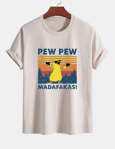 Regular Fit PEW PEW MADAFAKAS Duck Print Cotton T-Shirt