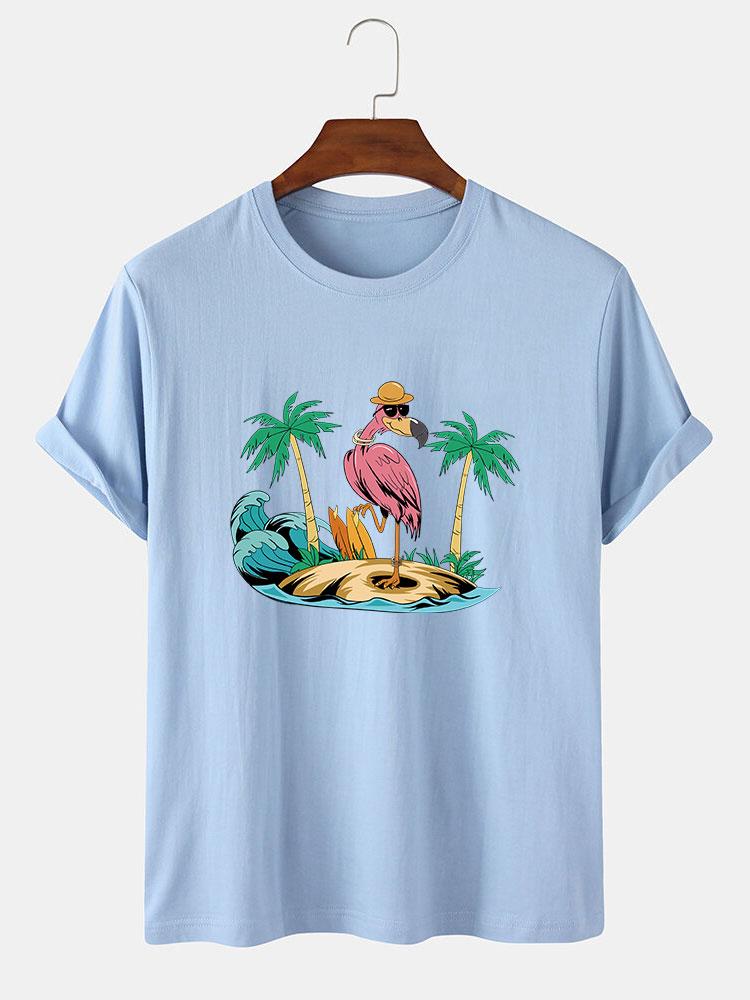 Flamingo On Vacation Print T-Shirt