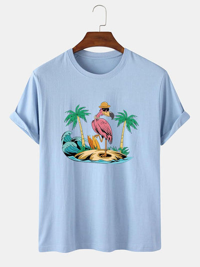 Flamingo On Vacation Print T-Shirt