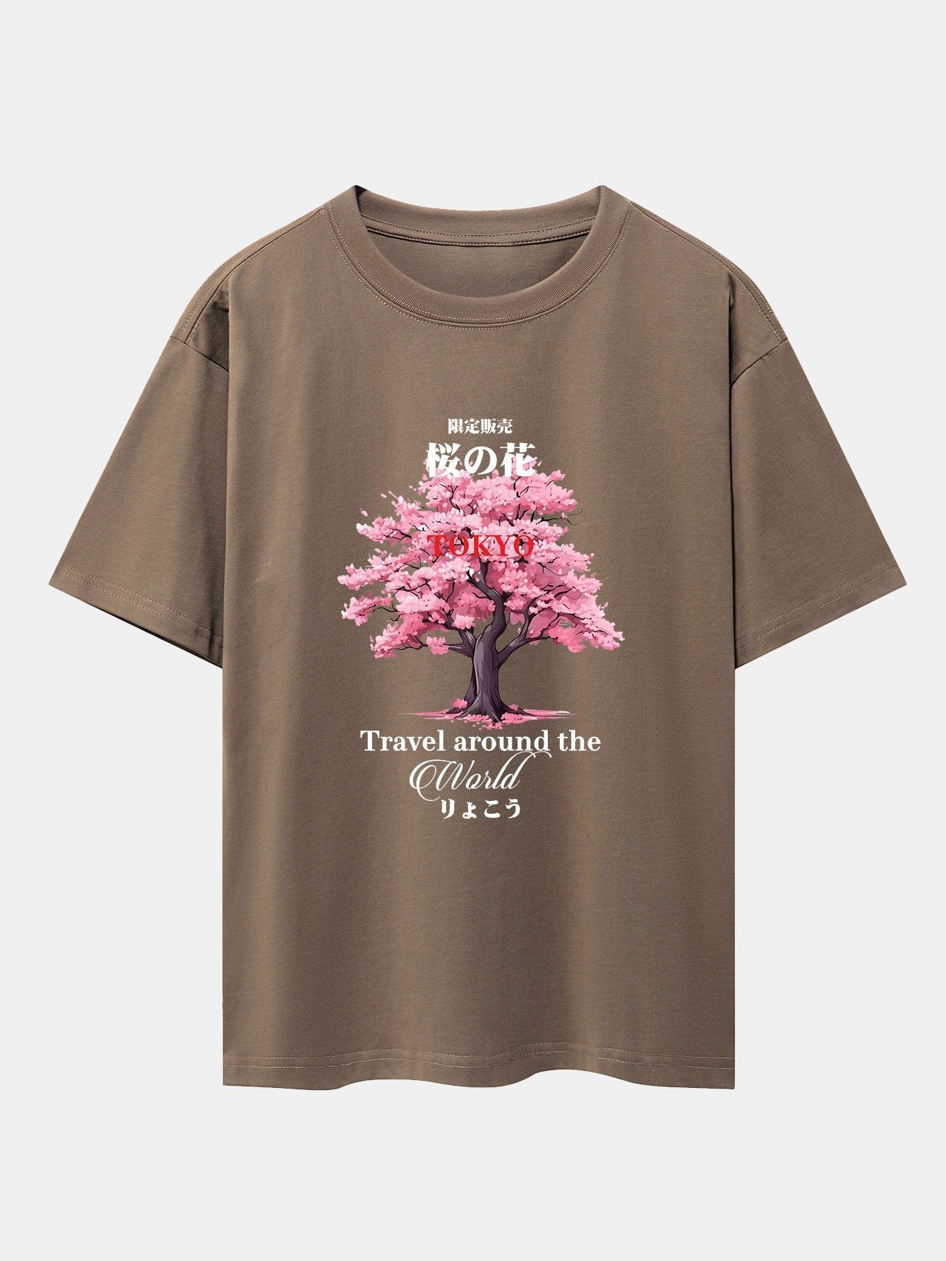 Tokyo Cherry Blossoms Print Drop Shoulder Oversize T-Shirt