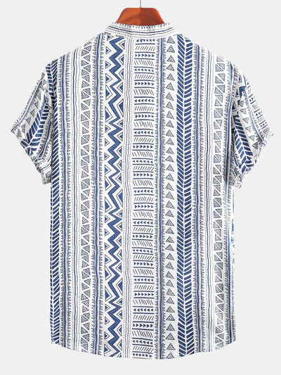 Tribal Geometric Print Half Placket Henley Collar Shirt