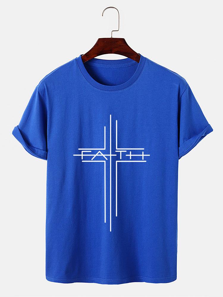 Faith Crucifix Line Print T-Shirts