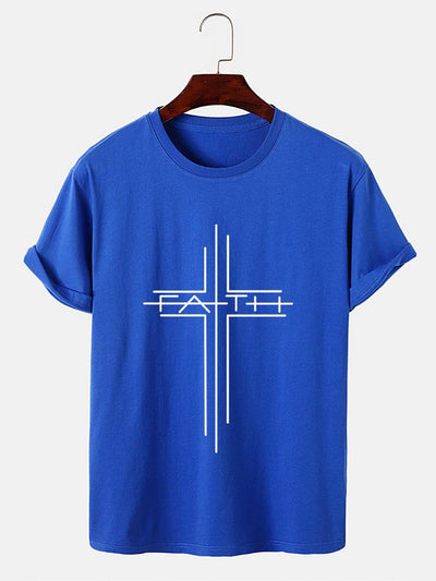 Faith Crucifix Line Print T-Shirts