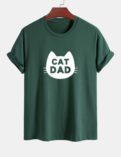 Regular Fit Cat Dad Print Cotton T-Shirt