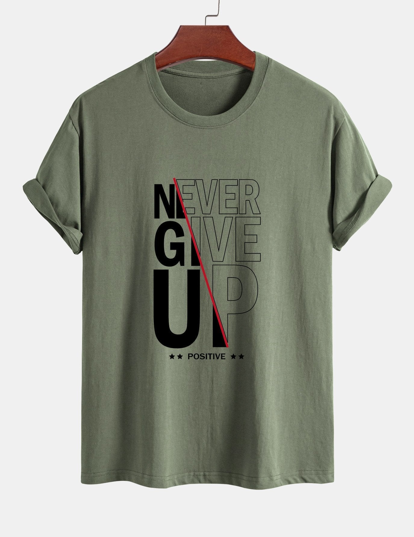 Regular Fit Never Give Up Print Cotton T-Shirt