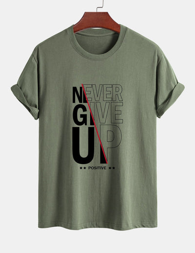 Regular Fit Never Give Up Print Cotton T-Shirt