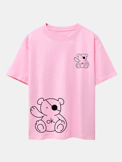 Bear Print Drop Shoulder Oversize T-Shirt