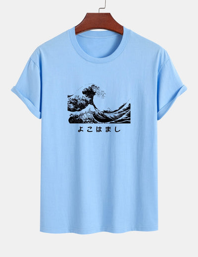 Regular Fit Waves Ukiyo-e Print Cotton T-Shirt