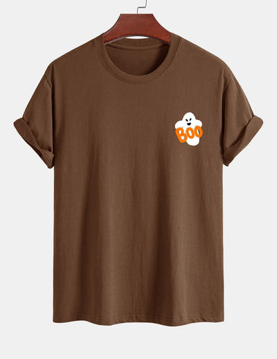 Regular Fit Boo Ghost Print Cotton T-Shirt