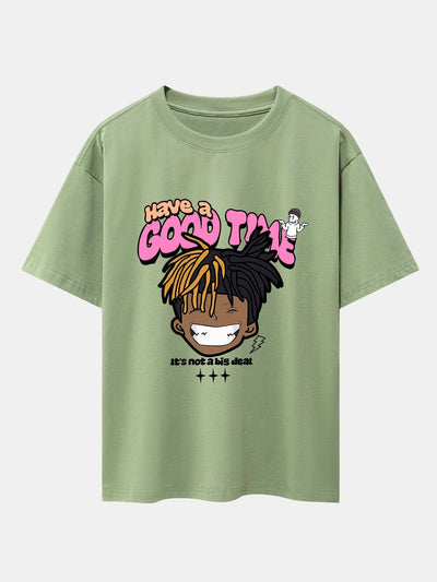 Cartoon Character Slogan Print Drop Shoulder Oversize T-Shirt