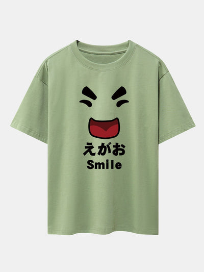 Smiley Face Print Drop Shoulder Oversize T-Shirt