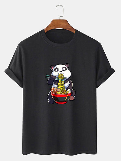 Panda Eating Ramen Print T-Shirt