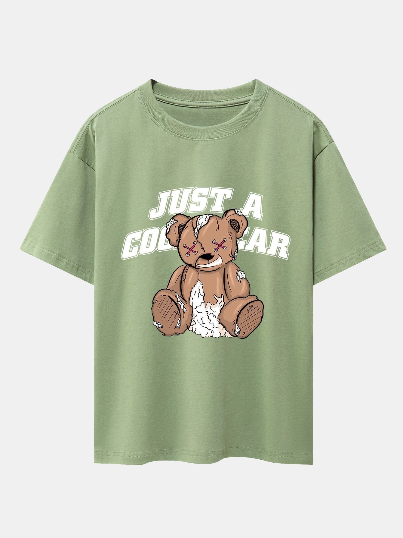 Tattered Bear Print Drop Shoulder Oversize T-Shirt