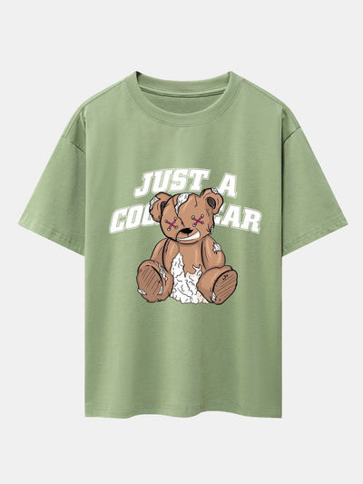 Tattered Bear Print Drop Shoulder Oversize T-Shirt