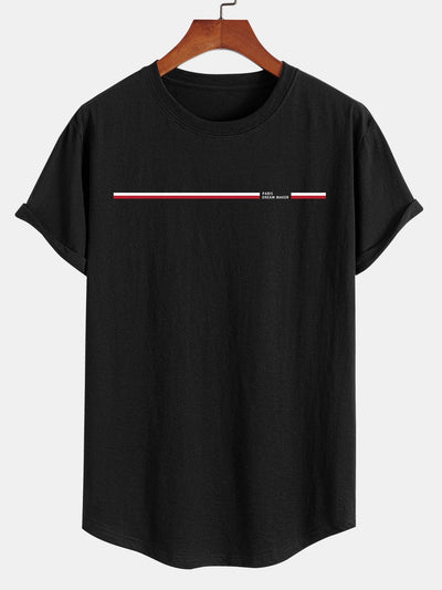 Paris Dream Maker Stripe Print Cotton Arc Hem T-Shirt