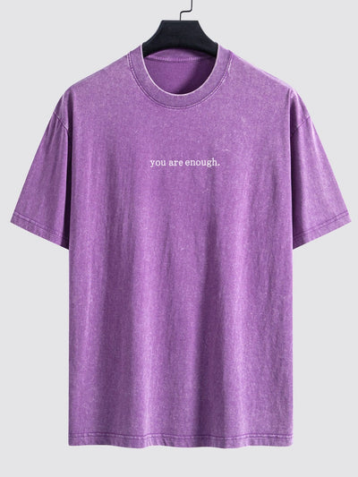 Slogan Print Washed Distressed Drop Shoulder T-Shirt