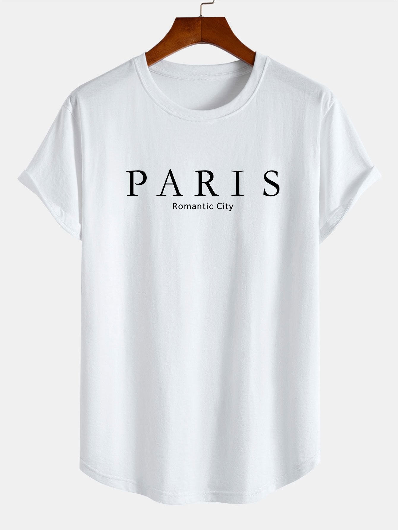 Paris Slogan Print Cotton Arc Hem T-Shirt