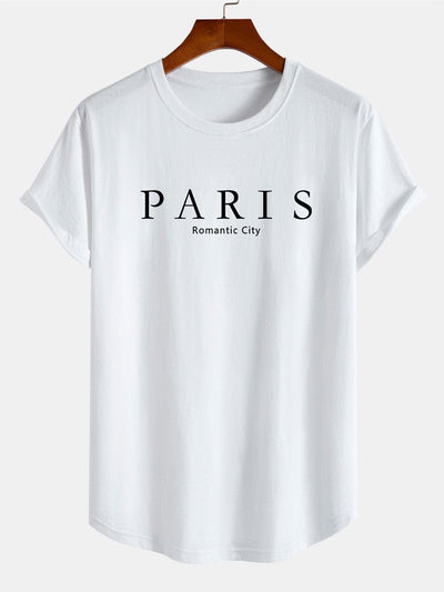 Paris Slogan Print Cotton Arc Hem T-Shirt