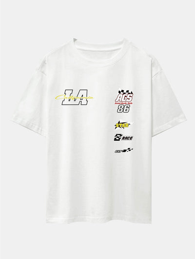 LA Racing Slogan Print Drop Shoulder Oversize T-Shirt