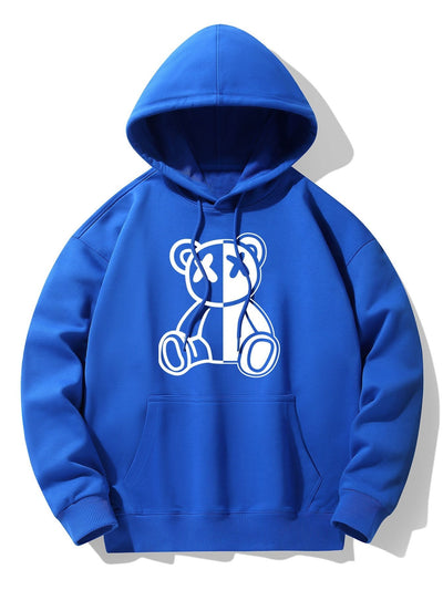 Bear Print Drop Shoulder Relaxed Hoodie