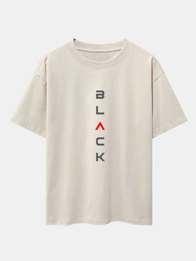 Black Print Drop Shoulder Oversize T-Shirt