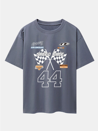 Racing Slogan Print Drop Shoulder Oversize T-Shirt