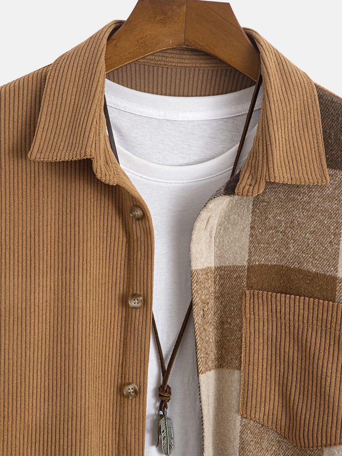 Relax Fit Corduroy Plaid Patchwork Shirt