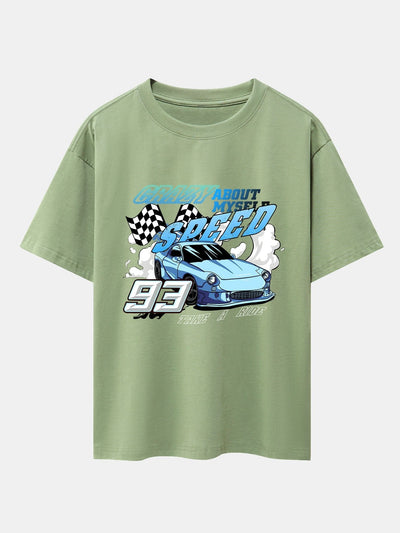 Crazy Speed Car Print Drop Shoulder Oversize T-Shirt