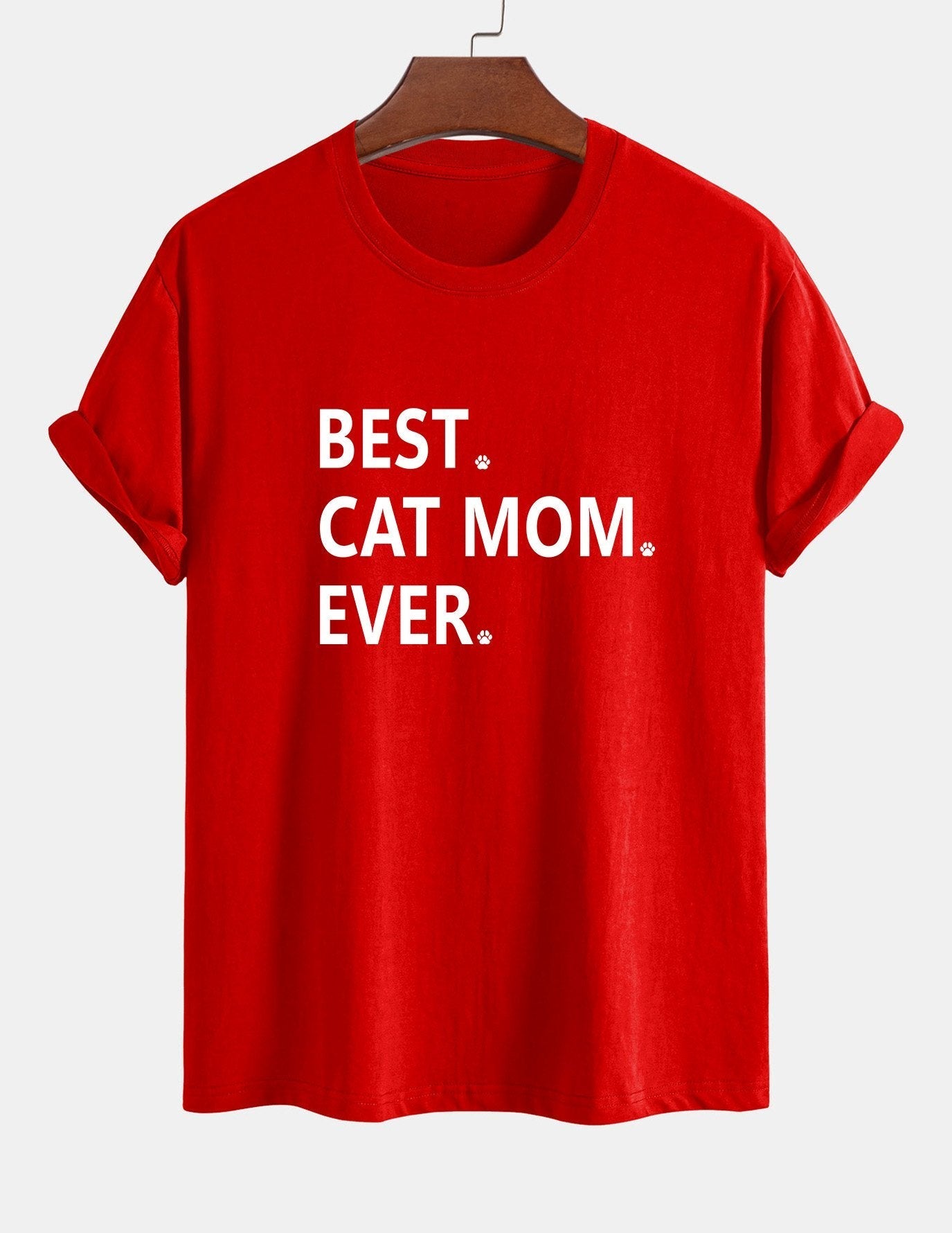 Regular Fit Best Cat Mom Ever Print Cotton T-Shirt
